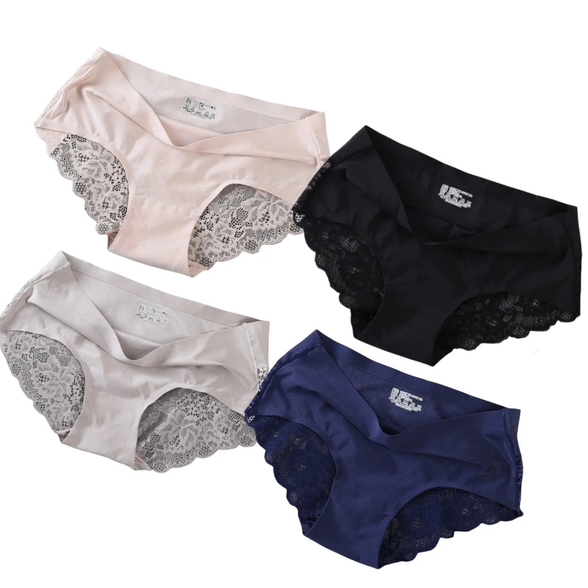 4Pcs/Set Panties Sexy Briefs Lace Trims Panties For Women Comfort Breathable Panty Low-Rise Lingerie M-XXL Ice Silk Underwear