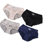 4Pcs/Set Panties Sexy Briefs Lace Trims Panties For Women Comfort Breathable Panty Low-Rise Lingerie M-XXL Ice Silk Underwear
