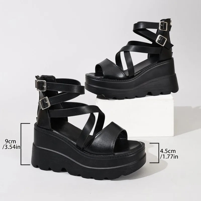 Super High Heel Women SandalsInner Height Increase Wedge Sandals for Women Peep-toe Platform High Heeled Sandals Sandalias