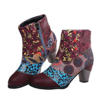 Ankle Boots Women Autumn PU Women's Shoes Ethnic Waterproof Casual Vintage Shoes Zipper High Heel Short Boots Botas Mujer