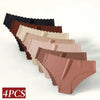 4Pcs/Set Ice Silk Mid-Rise Panties Women's Seamless Briefs Solid No Show Underwear Scalloped Edge Panties Sexy Lingerie XS-XL