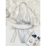 3 Colors New PU Faux Leather Halter Bikini Women Swimwear Female Swimsuit Bather Bathing Suit Swim Two-Pieces Bikini Set V6492B