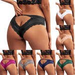 Back Crossing Bandage Hollow Out Sexy Panties Lace Edge Seamless Underwear Women Transparent Lingerie Ice Silk Briefs Thong