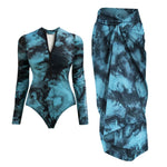 Black And Printed Long Sleeve Swimsuit With Cover Up Sexy Swimwear Women Surf Swim Suit Slimming Bathingsuit Bodysuit Beachwear