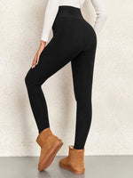 Autumn Winter Warm Fleece Pockets Women Leggings Velvet Thicken High Waist Tights Elastic Slim Solid Color Legging Warm Tights