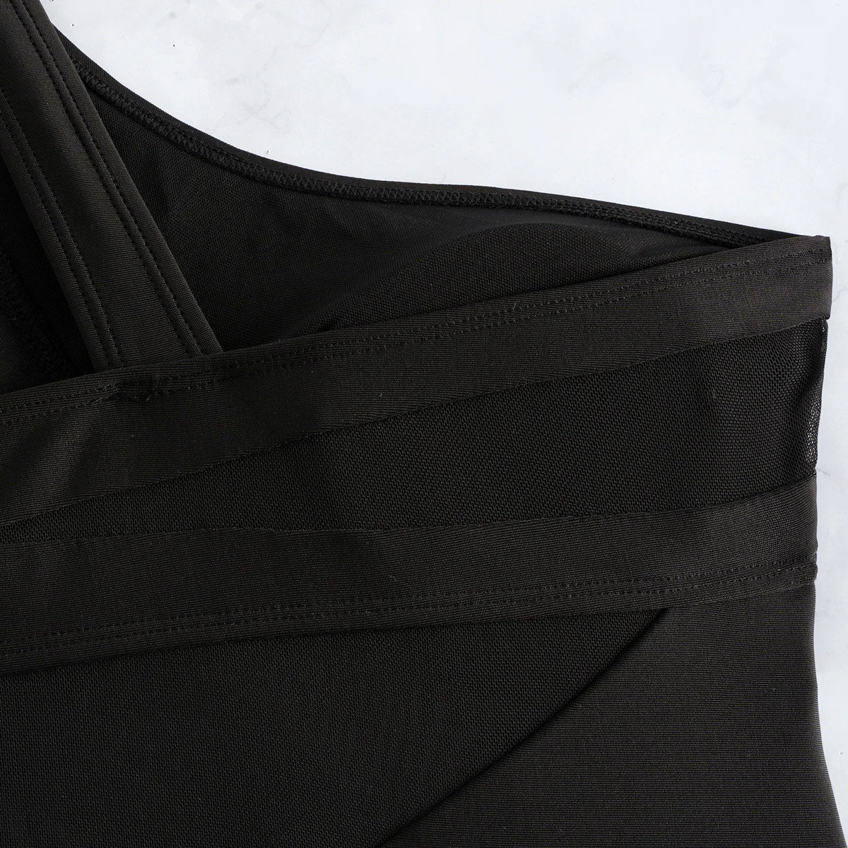 Sexy One Shoulder Swimwear Women 2026 Black Mesh See Through Slim Tummy Control One Piece Swimsuit Beach Holiday Bathing Suits