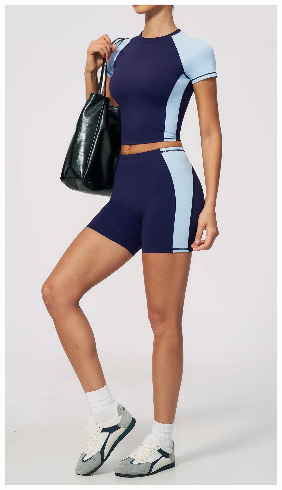 Summer New Yoga Sets Women Breathable Contrasting Color Short Sleeve Slim Sports T Shirts Training Running Shorts Fitness Suit