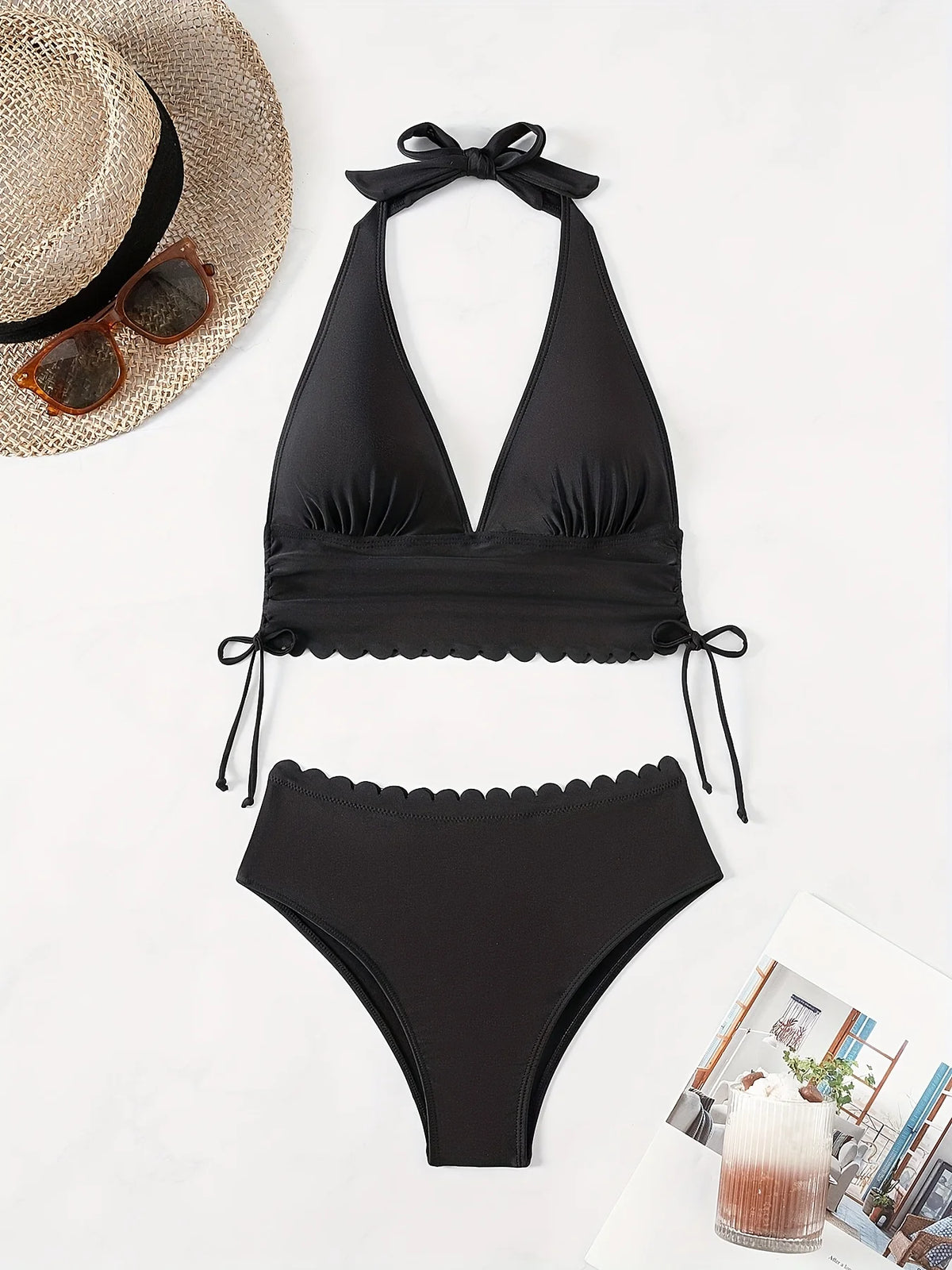 ZTVitality Sexy Black Bikini Set 2025 New Arrival Padded Bra Halter Bandage High Waist Swimsuit Women Swimwear Summer Beachwear