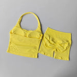 Yoga 2 Pieces Gym Set Women Backless Halter Tops High Waist Seamless Shorts Gym Suit Fitness Sports Bras Sportswear Workout Sets