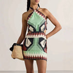 Bohemian Print Halter Neck Mini Dresses Women Sexy Backless Leace-up Beach Vacation Dress Fashion Beachwear Vestidos Summer New