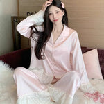 Spring and Autumn Satin New Style Temperament Ice Lace Lace Lace Silk Light Luxury Sleepwear Women's Home Clothes Outside Sweet