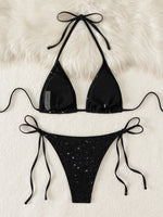 DEKA Triangular Shiny Bikini Set Sparkling Halter Strappy High Cut Bikini Female Thong Swimsuit Women Swimwear Bathing Suit