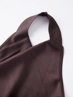 Women’s Solid Color Satin Cowl Neck Halter Tops Summer Fashionable Backless Slim Fit Going Out Vest