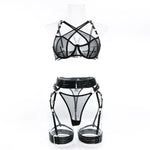 Toucheart Sexy Floral Embroidery Underwear Steel Ring Bra Lace Mesh Sexy Webbing Hollow Waistband Hanging Erotic Lingerie Suit