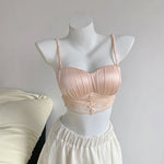 Elegant Luxury Lace Satin Bra for Petite Small Bust Women Sexy Gathered Back Design Push Up Comfort Soft Intimate Lingerie
