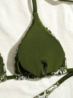 Sexy Green Sunflower Print Mini Bikini 2026 Women Halter Push Up Bra Tie Side Bandage Thong Swimsuit Beach Bathing Suit Swimwear