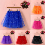 Womens Summer New Tulle Tutu Skirt Elastic Waist Silver Star Print Layered Mesh Mini Skirt Fluffy Carnival Party Dance Skirts
