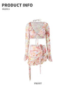 Bikinis Set Swimsuit Women Sweet Floral Prints Summer Girlish Sexy Ruffles Korean Style High Waist Swimwear Fashion Beach Wear