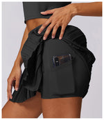 Sports Tennis Short Skirt Women's Summer Pleated Fake Two-piece Quick Drying Skort Fitness High Waist Pocket Yoga Running Skirts