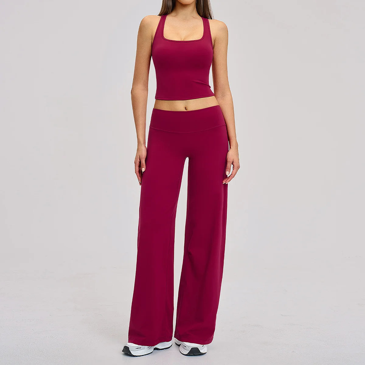 2 Piece Yoga Clothes Women Tracksuit Athletic Wear Pilates Fitness Suit Gym Workout Sets Push Up Sports Vest Wide Leg Pant Suit
