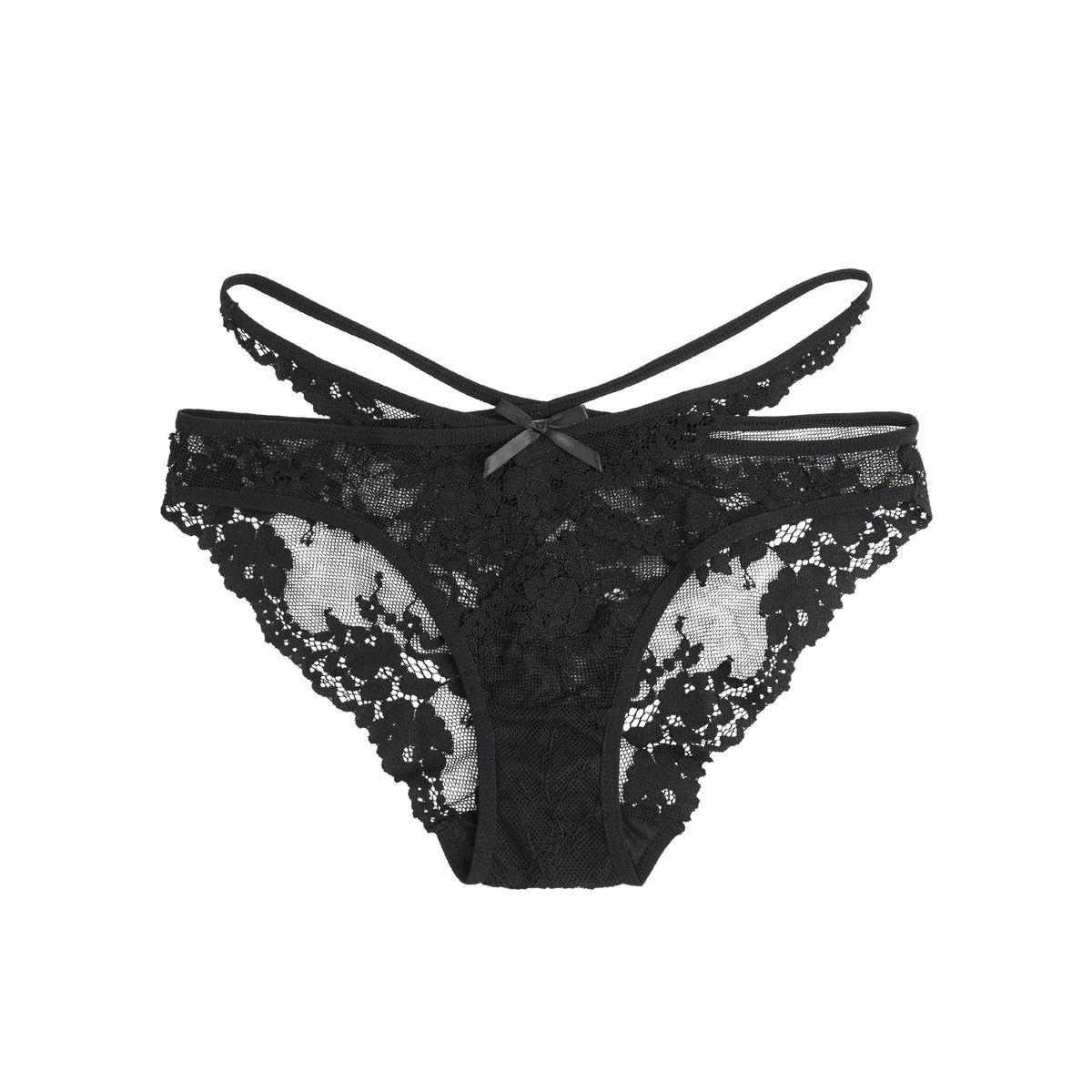 Red Lace Criss Cross Panty for Women See Through Mesh Hollow Out Bow Thong Underwear Plus Size M-3XL