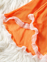 Summer Orange Lace Mesh Contrasting Dress Underwear With Thongs Night Costumes