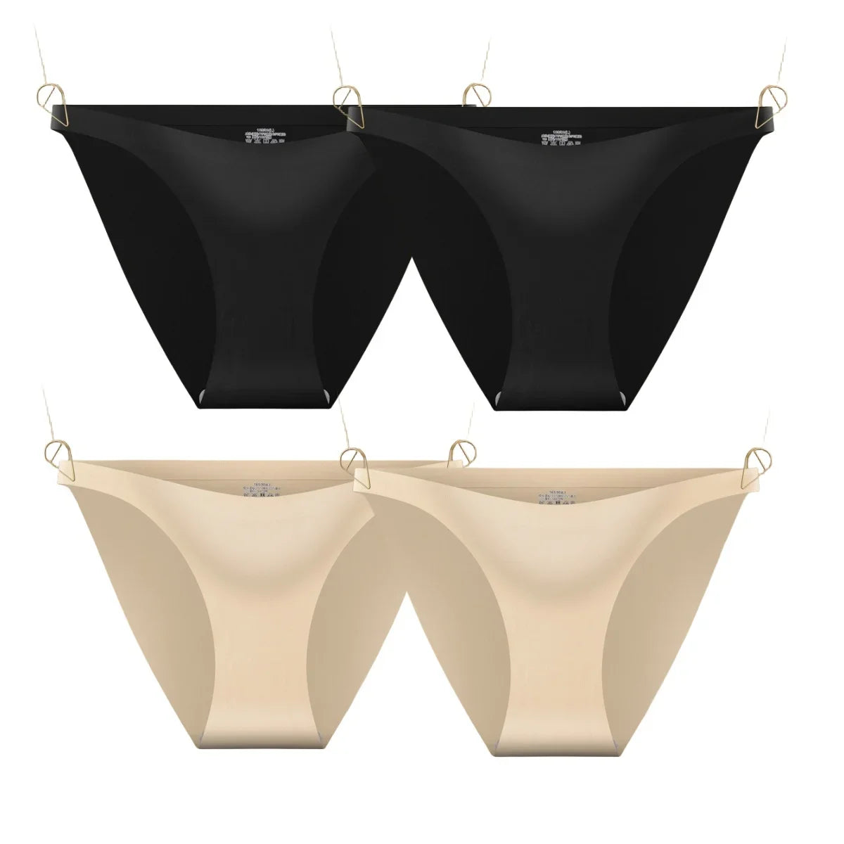 4Pcs/Set Ice Silk Bikini Panties Women Sexy Briefs Low Rise Underwear Seamless Underpants Solid Color Ultra-thin Lingerie M-XL