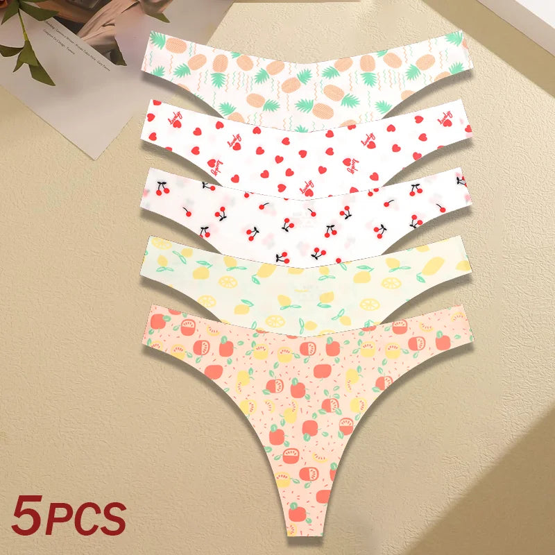 5Pcs Women G-string Seamless Sweet Fruit Thongs Low-waist Panties Ladies Soft Cute Thongs Female S-XL T-Back Panties Underwear