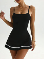 Women's color blocked camisole dress hanging sleeveless thickened tennis sportswear slim fit gym sportswear short skirt