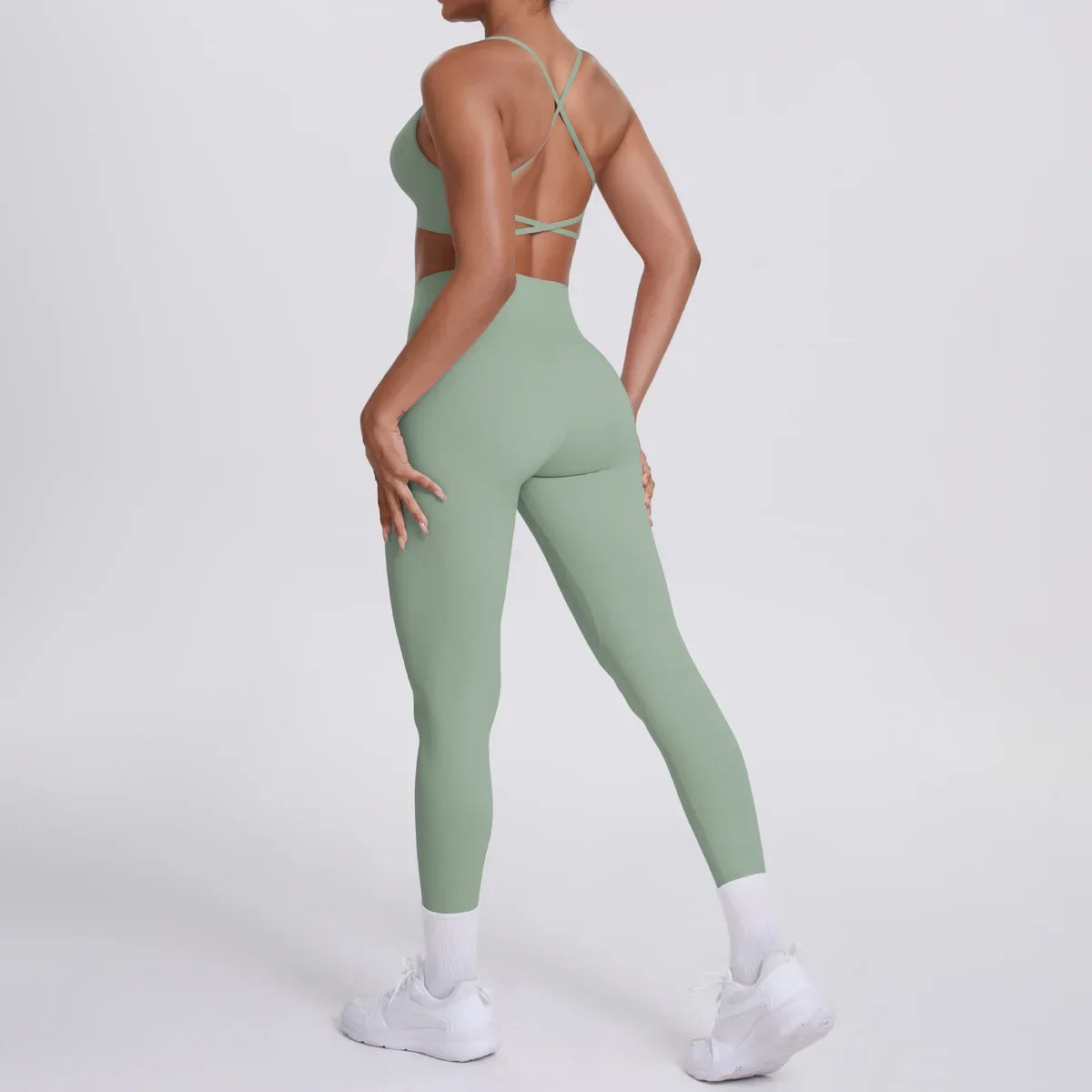 Women's Seamless Yoga Set Cross Back Sports Bra & High Waist Booty Lifting Yoga Leggings Gym Running Fitness Workout Outfit