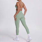 Women's Seamless Yoga Set Cross Back Sports Bra & High Waist Booty Lifting Yoga Leggings Gym Running Fitness Workout Outfit