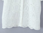 Foridol Summer Casual White Lace Dress Set for Women Hollow Out Embroidery Skirt Outfits 2 Pcs Loose Beach New Suit Skirt Set