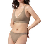 Women Seamless Bra And Panties Set Sexy Ribbed Bra Top Low Waist Thongs Wire-free Brassiere No Pads Comfort Intimates M-XL
