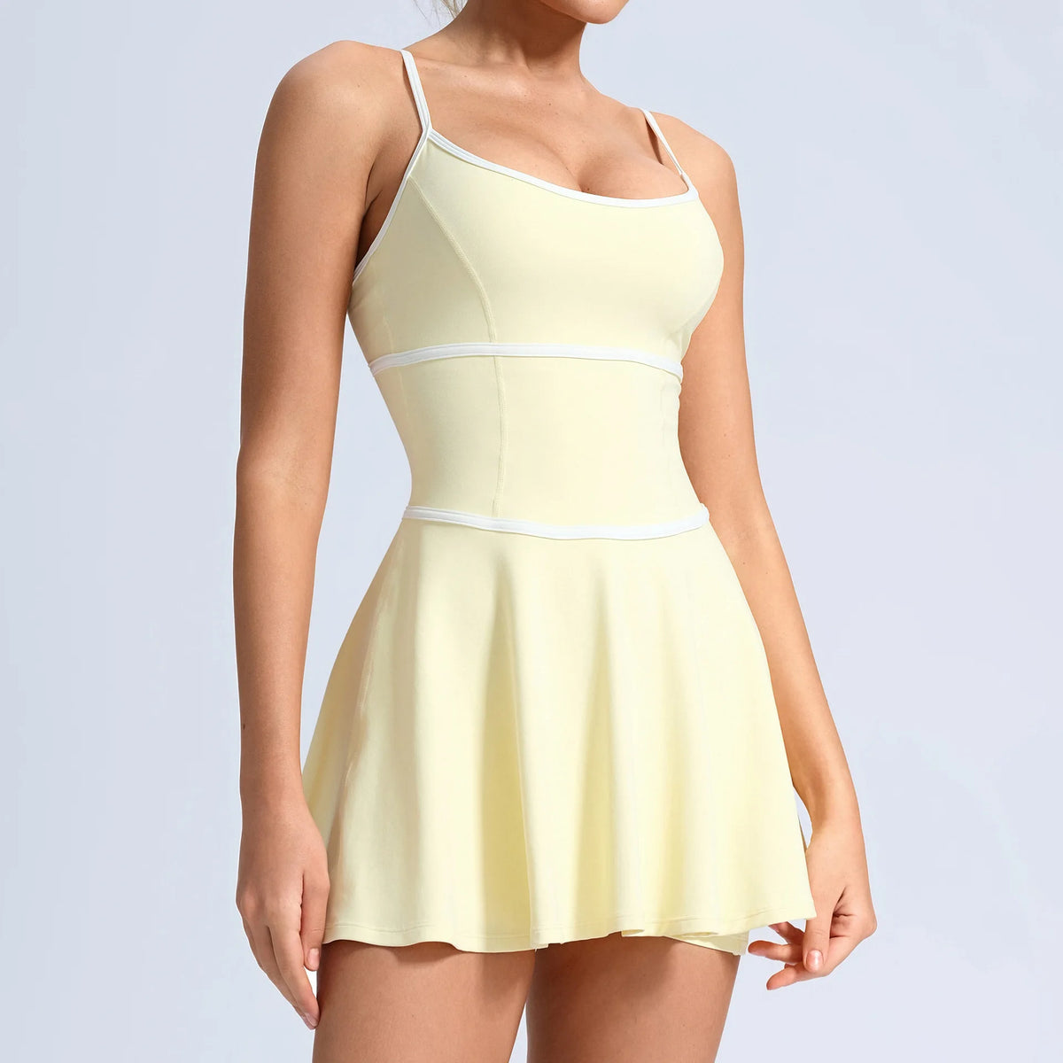 Summer Color Blocking Tennis Dresses Women Thin Shoulder Strap Slim Workout Golf Skirts Outwear Gym Running Pleate Dress
