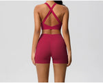 2PCS Yoga Set Women Gym Sports Suits Fitness Bra Crop Top Workout Clothes Female Athletic Wear Push Up Shorts Sportswear