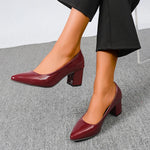 Plus Size 42 Pointed Toe Thick Heels Pumps Women Slip On Pu Leather High Heels Shoes Woman High Heeled Office Party Shoes Ladies
