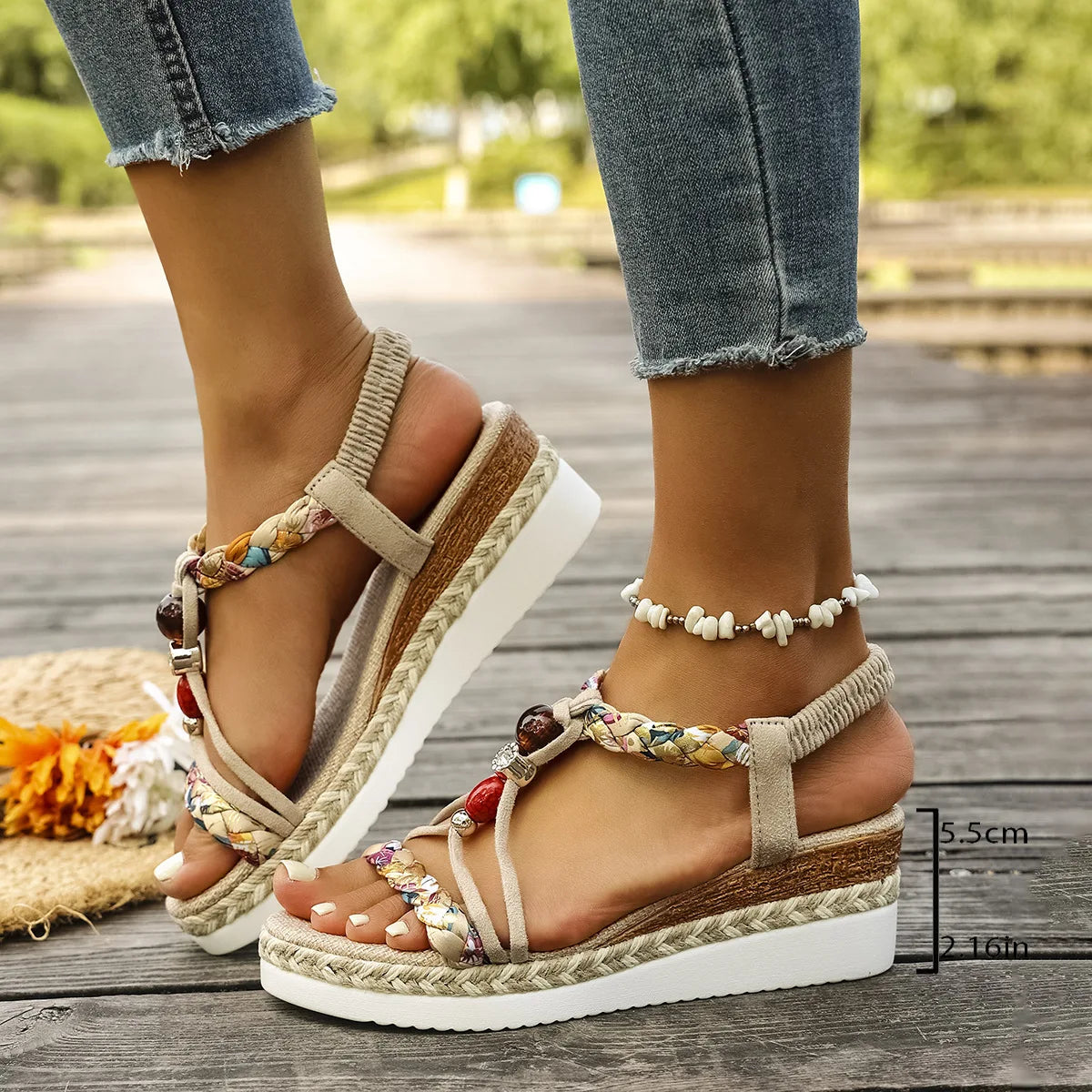 Fashion T-Strap Platform SandalsWomen New Mix Color Elastic Band Wedge Sandals Woman Summer Daily Open Toe Sandalias Female