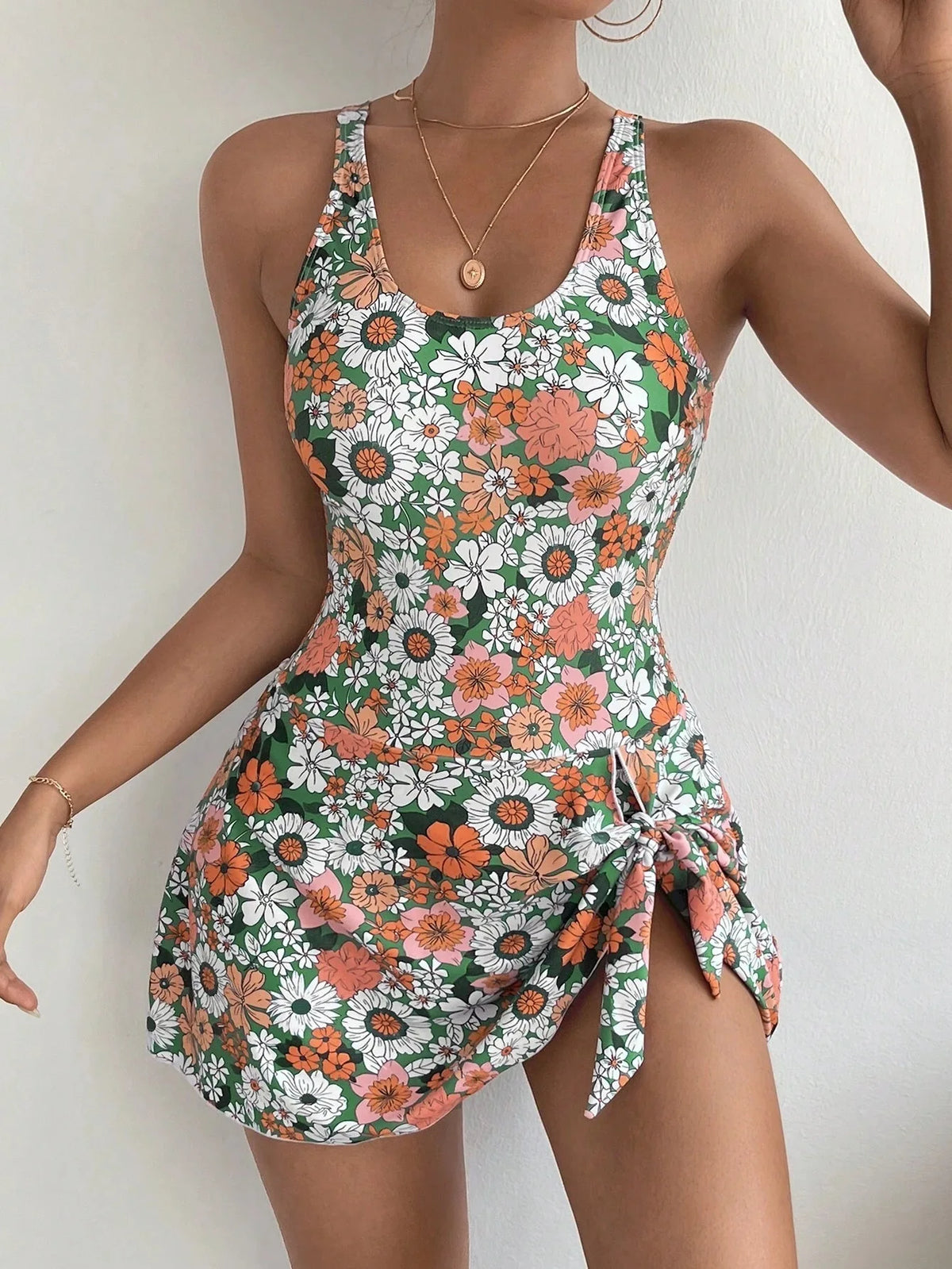 Women's Bathing Suits Two Pieces Floral Print Tankini Set Women Swimsuit Dress Summer Sexy Beach Wear Vintage Swimwear Female