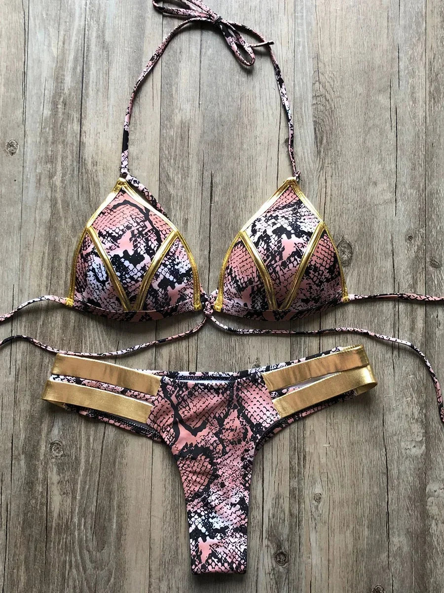 Sexy Halter Push Up Brazilian Bikini 2025 Women Bandage String Swimsuit Female Swimwear Two Pieces Bikini Set Bathing Suit Swim