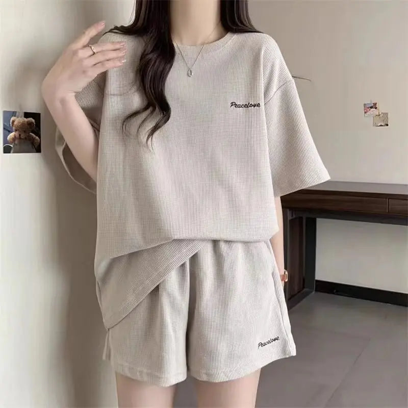 Summer New Pajamas Home Clothes Casual Shorts 2-piece Set Women's Korean Loose Preppy Short Sleeve T-shirt Fashion Women's Wear