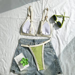 Sexy Khaki Patchwork Micro Bikini 2026 Women Brazilian Push Up Bra Metal Circle Thong Swimsuit Bathing Suit Holiday Swimwear