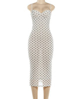 FDYOUI Woman Clothing Elegant Spaghetti Strap Polka Dot Midi Dress Ladies Sexy Lace Patchwork Sleeveless Slim Party Club Dresses