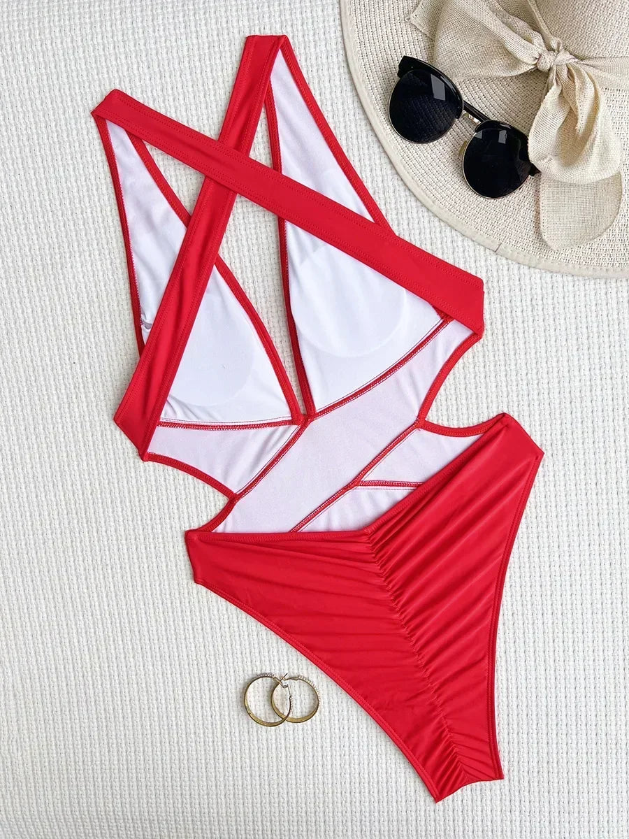 Scrunch Butt Swimsuits Deep V Neck Cross Backless One Piece Swimsuit Women Swimwear Female Monokini High Cut Bathing Suit Swim