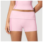 Quick Dry Contrast Color Yoga Shorts 2026 Tights Hip Lifting Workout Fitness Leggings High Waist Folded Running Athletic Shorts