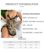 Women's Sleepwear Nighties Summer Sexy Leopard Printed Lace Trim Nightdress V Neck Backless Side Split Slip Pajamas