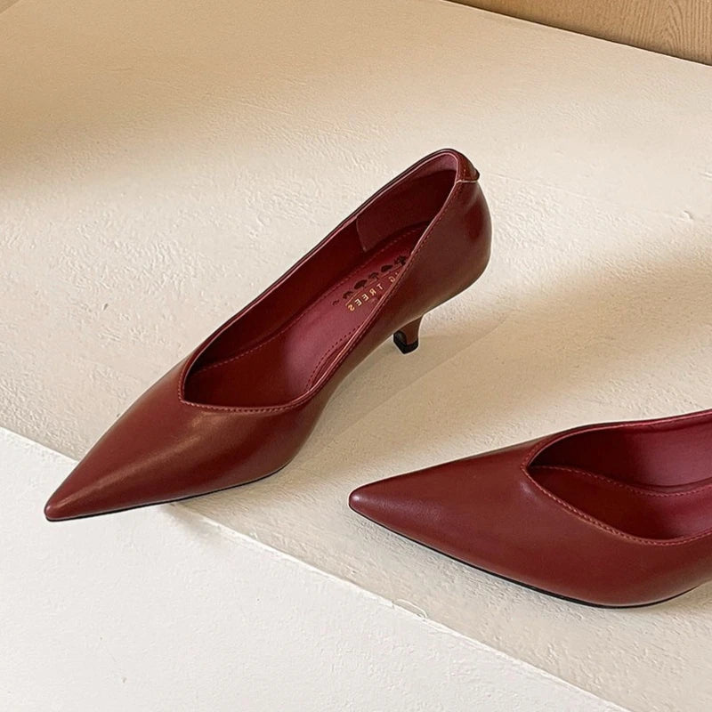 BIGTREE Sexy Classic High Heels Women Pumps Wedding Solid PU 5CM Thin Heels Kitten Heel Office Ladies Slip on Shoes Woman
