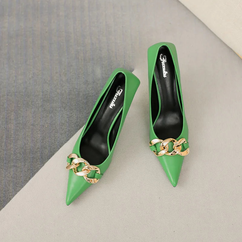 Women Pumps Luxury Female High Heels Metal Pointed Toe Professional Dress Party Ladies Office Shoe 2021Summer Fashion Large Size