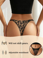 Sexy Leopard Women Panties Low Rise Lace Trim Thong Adjustable Waistband Breathable Intimates Underwear