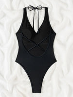 Shiny Sequins Hater V Neck One Piece Swimsuit Women Swimwear Female High Leg Cut Monokini Bather Backless Bathing Suit Swim Lady