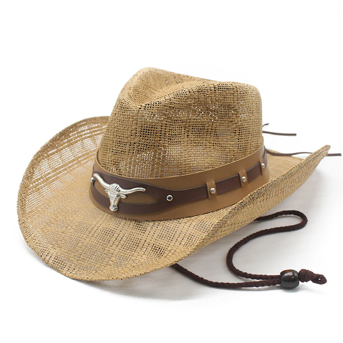 Womens Straw Cowboy Hat With Bull Head Wide Brim Breathable Western Hat With Chin Strap Sun Hat For Beach Outdoor Vacation 2026